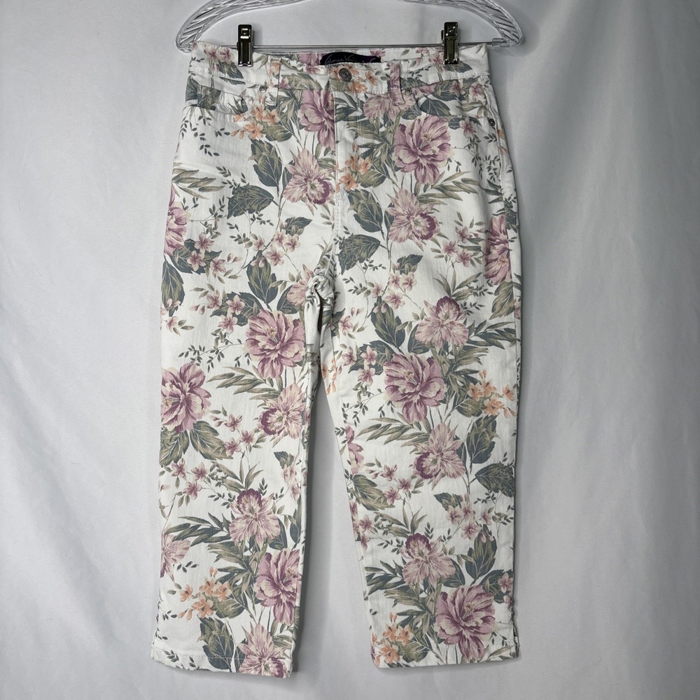 Gloria Vanderbilt‎ Amanda Size 8P Woman's Floral Capri Jeans Cottagecore Cropped